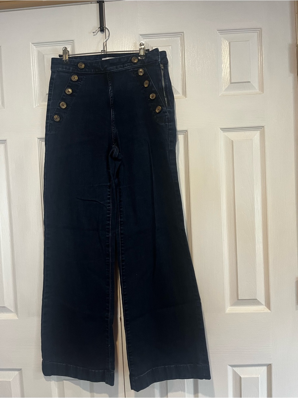 LC Lauren Conrad Dark Navy Wide-Leg Sailor Jeans with Button Trim